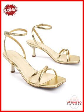 Kitten Heel Sandals Strappy Low Heels Wedding Party Prom Square Toe